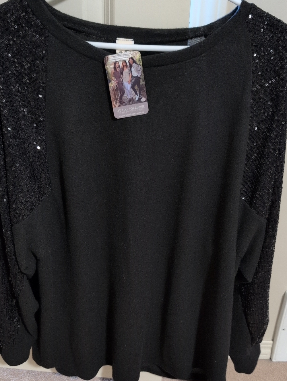 Black Sequin Sleeve Women's Sweater